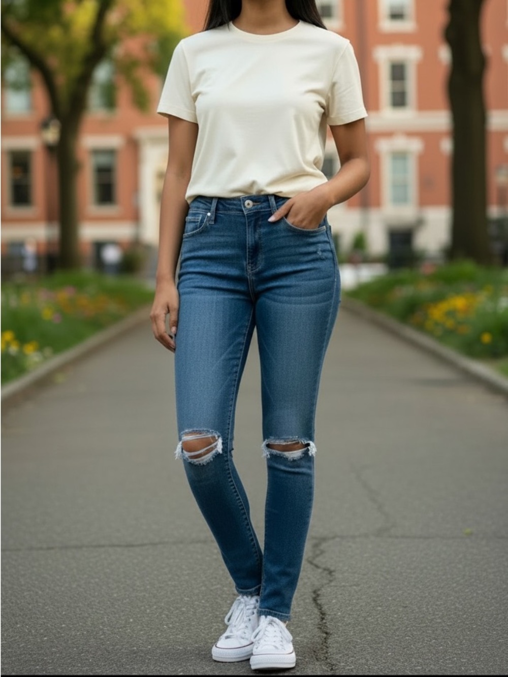 Express Women's Blue High-Rise Ripped Skinny Jeans
